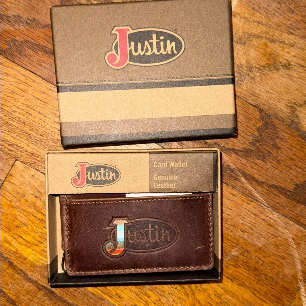 •JUSTIN BOOTS•NWT/NIB BROWN W/SERAPE LOGO LEATHER CARD HOLDER & MONEY CLIP(RFID)